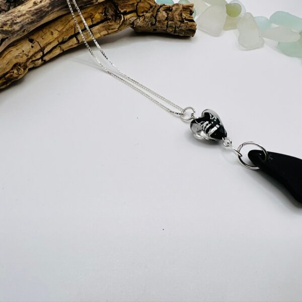 image for the item Heart Pendant Necklace | Sterling Silver Chain | Isle of Wight Black Sea Glass from Shell On The Beach